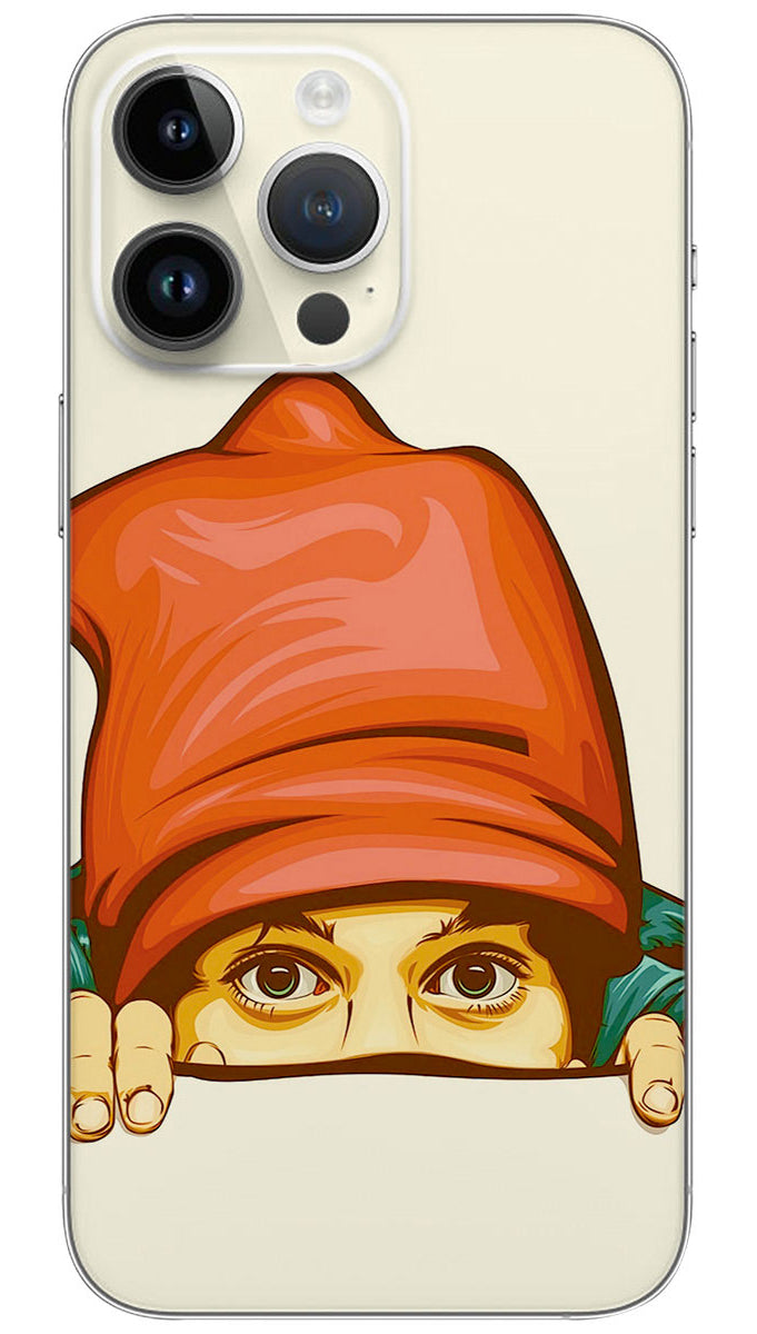 Person with Red Hat Peeking  Mobile Skin Wrap  - ABS0039