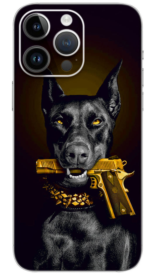 Doberman golden gun Mobile Skin Wrap  - ANI0114