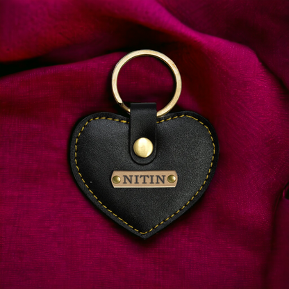 PERSONALISED STYLISH HEART KEYCHAIN - BLACK