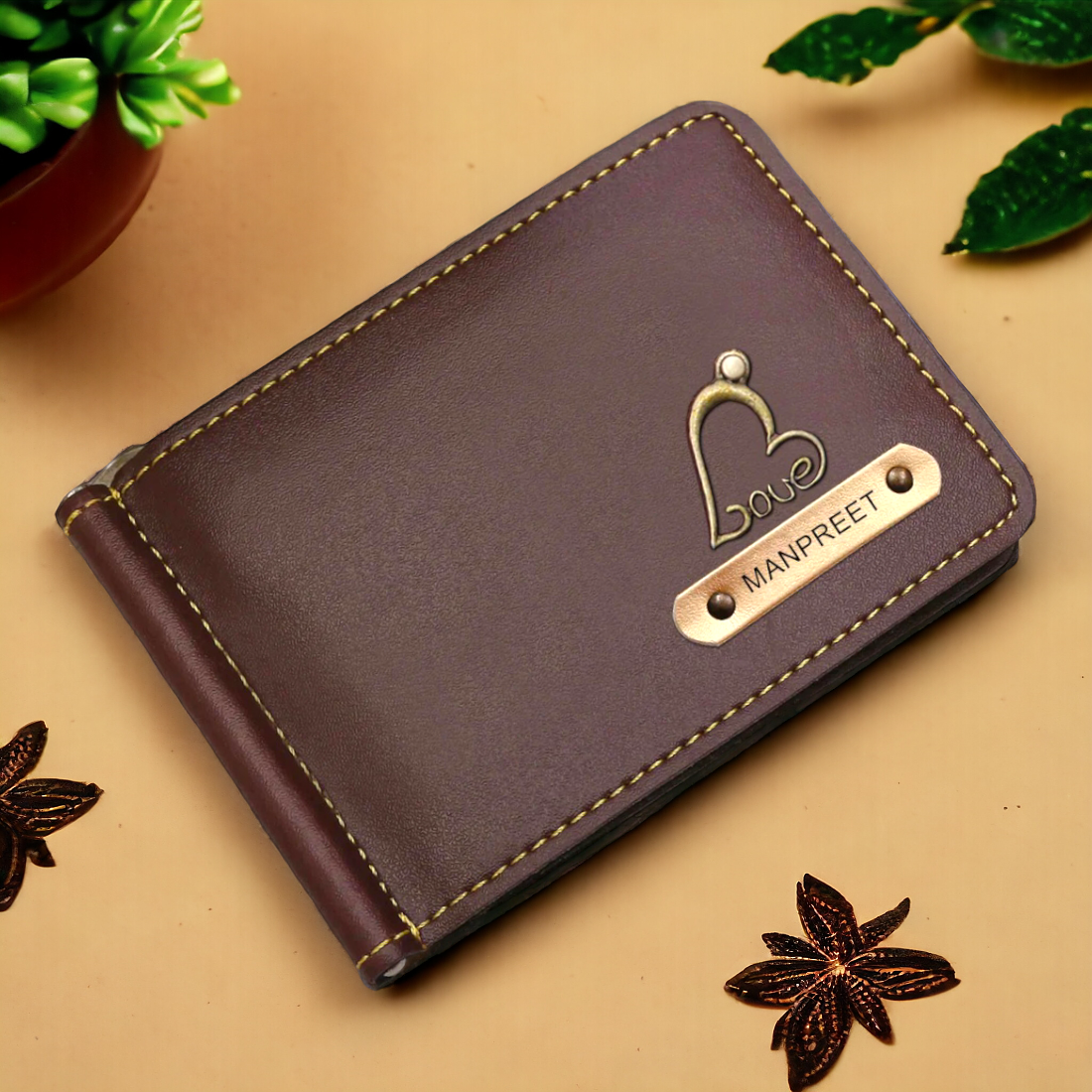 PERSONALISED MONEY CLIP WALLET - BROWN