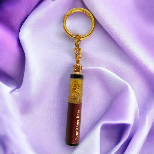 PERSONALISED GOLD FLAKE KEYCHAIN - BROWN