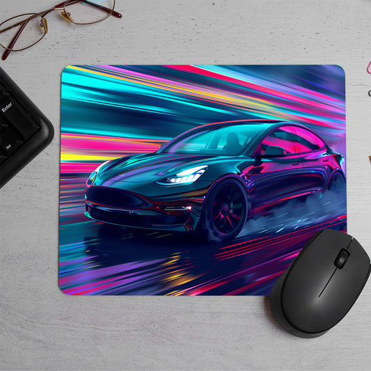 Tesla car surreal scenic neon Printed Mouse Pad (DESIGN-101)