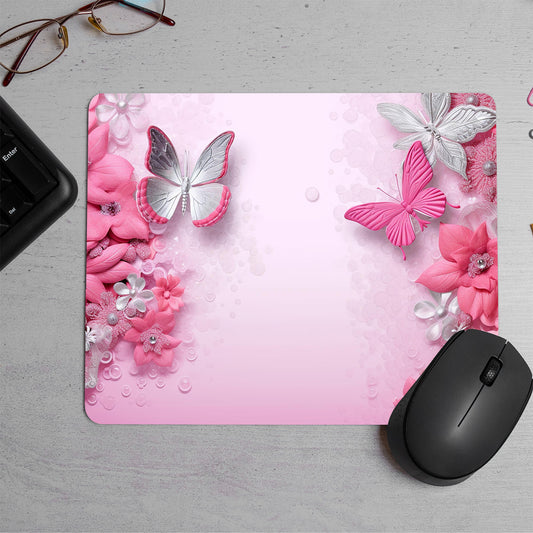 Blush of Elegance Pink Butterfly Printed Mouse Pad (DESIGN-132)