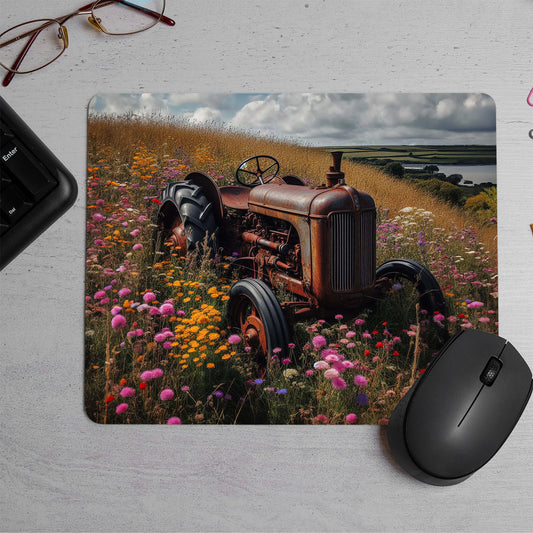 Vintage tractor with flower Printed Mouse Pad (DESIGN-163)