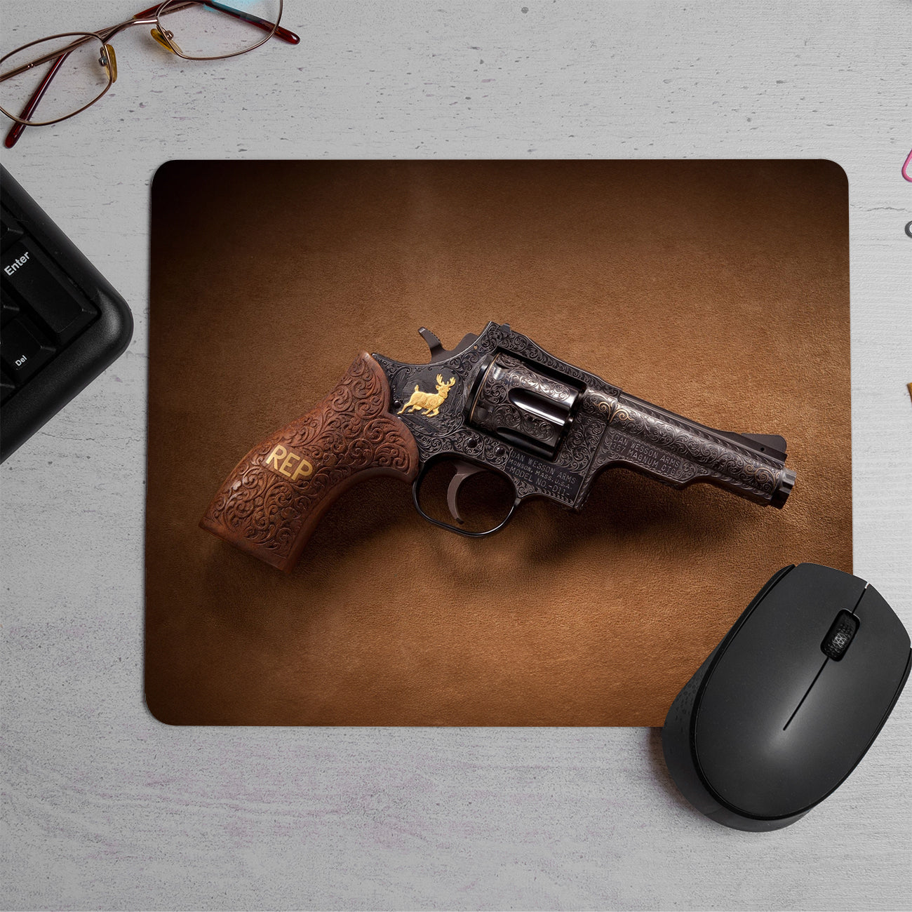 Revolver Gun, vintage Style Printed Mouse Pad (DESIGN-181)