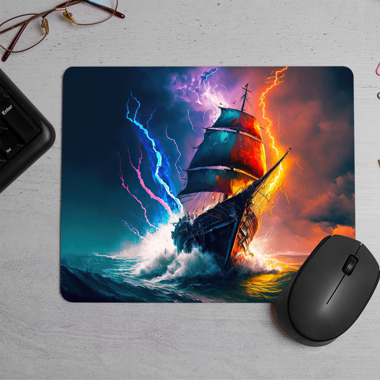 Ocean Ship Colorful Lightning  Printed Mouse Pad (DESIGN-210)