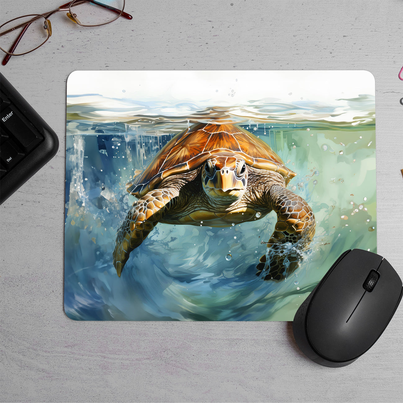 Turtle closeup swims in the water Printed Mouse Pad (DESIGN-242)