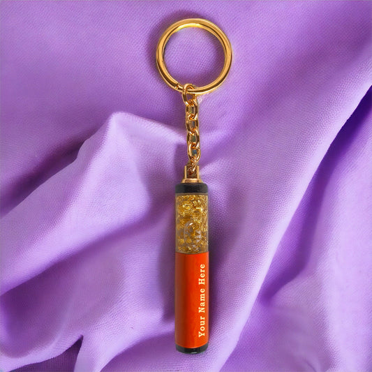 PERSONALISED GOLD FLAKE KEYCHAIN - ORANGE