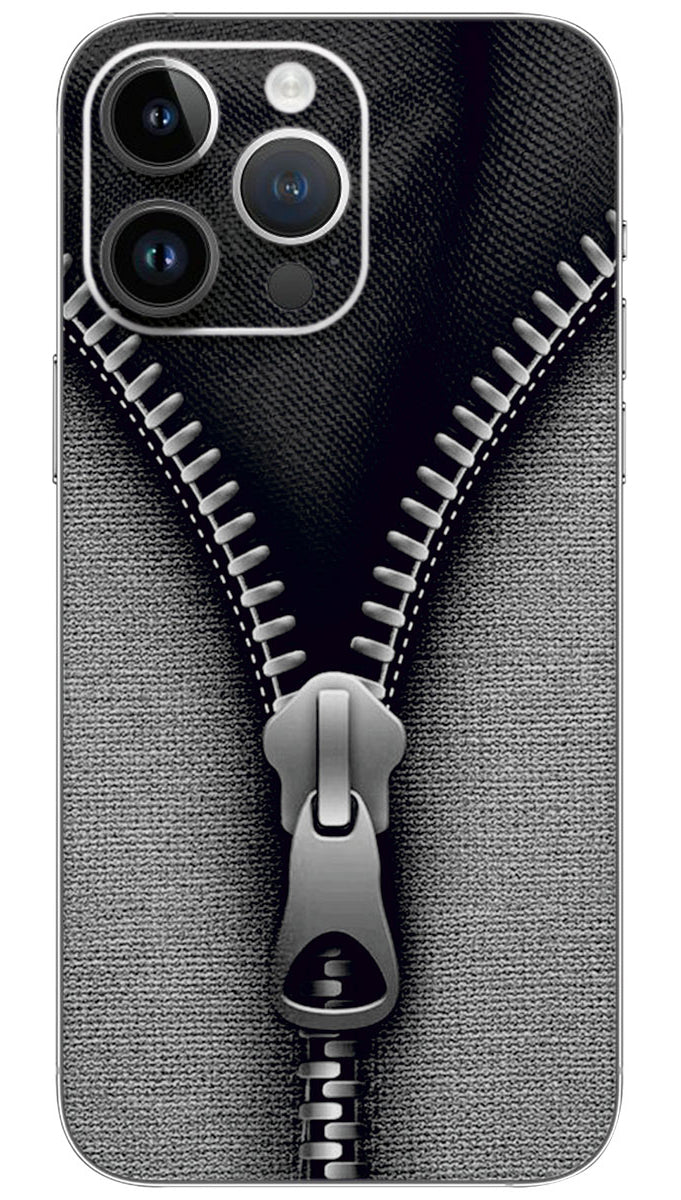 Metallic zipper over black pattern Mobile Skin Wrap  - PATTF0008