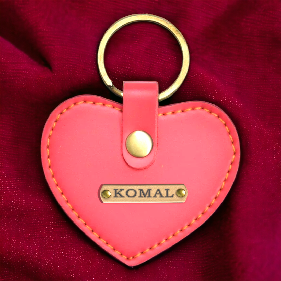 PERSONALISED STYLISH HEART KEYCHAIN - PINK