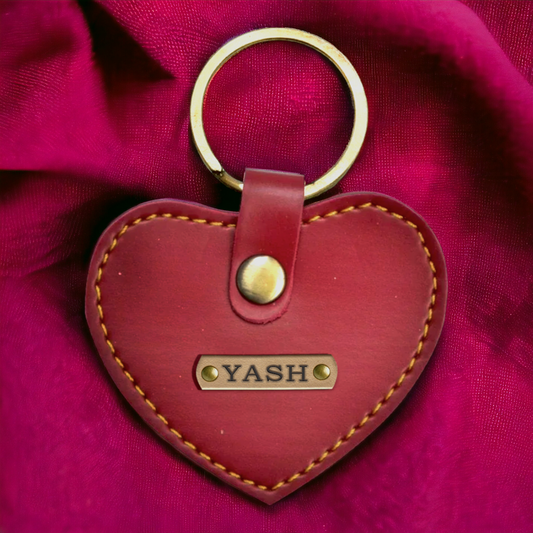 PERSONALISED STYLISH HEART KEYCHAIN - WINE